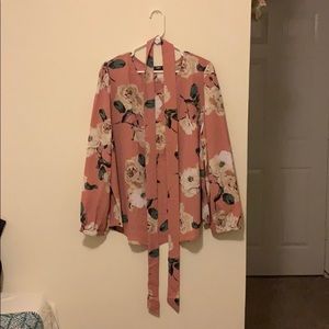 Floral blouse with waist tie
